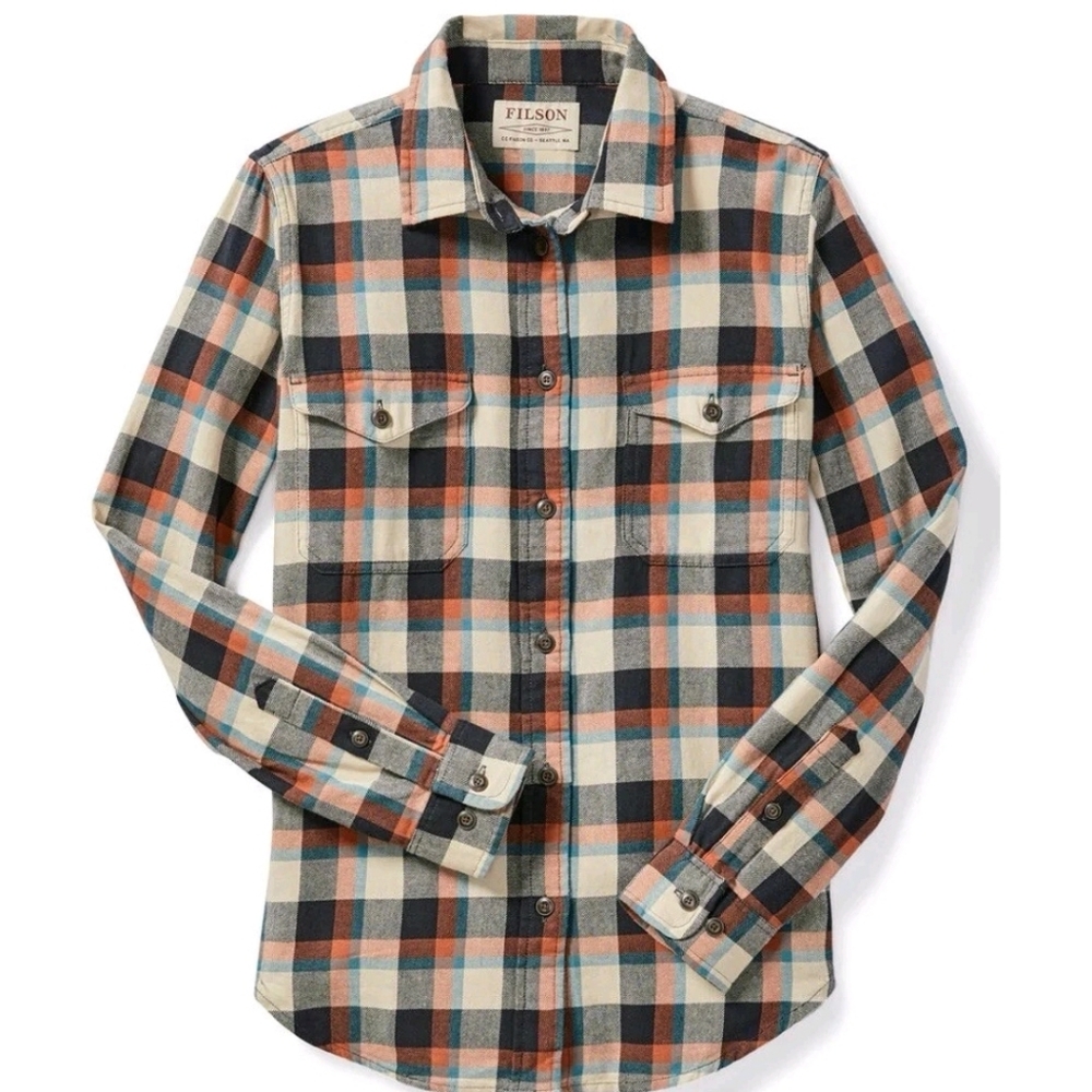 FILSON WOMEN'S SCOUT GUIDE SHIRT BEIGE COPPER BLACK Plaid XS‎ Cabincore
